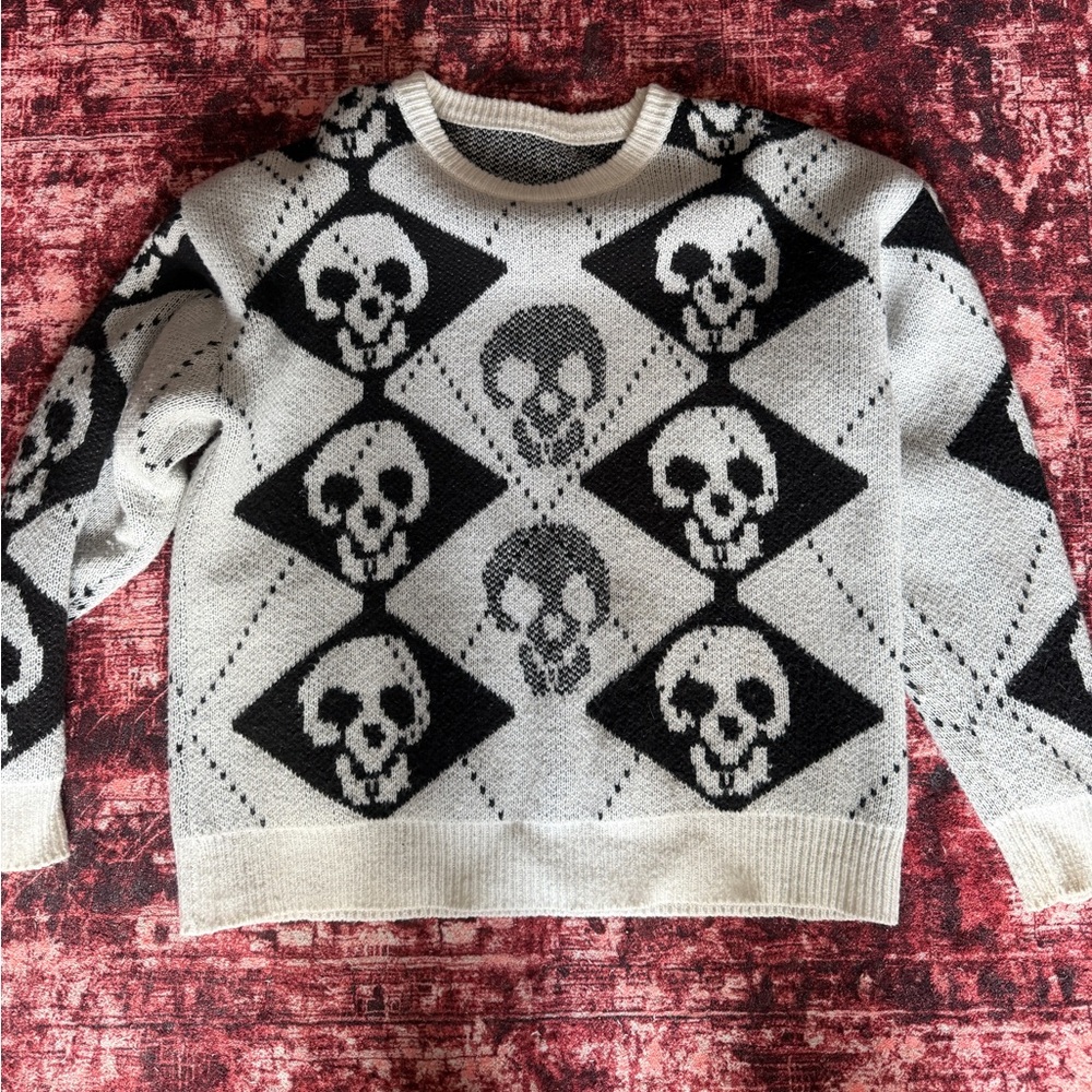 Skull Argyle Knit Sweater | Emo Alt Goth Grunge Y2K